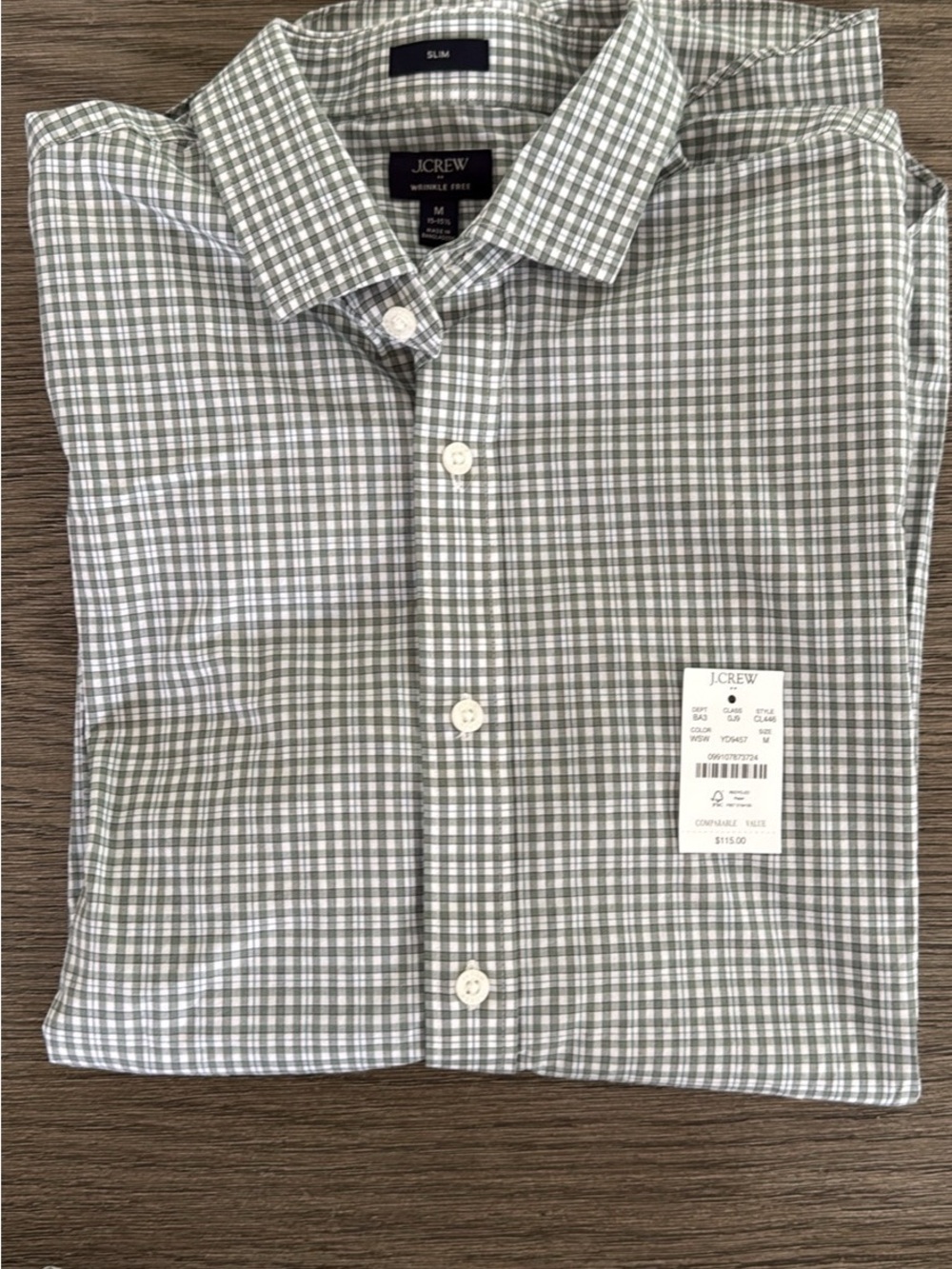 New J. Crew Men's Slim Green and White Check Dress Shirt